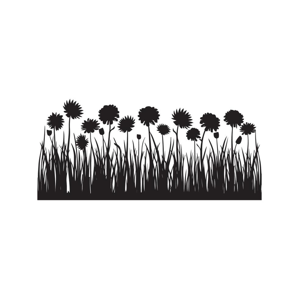 silueta césped y flores vector Arte ilustración