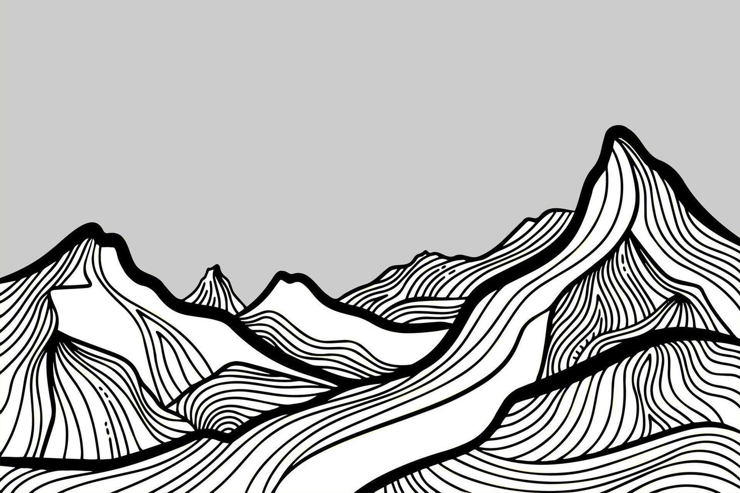 Minimalist modern line art print. Abstract mountain contemporary aesthetic background landscape. vector