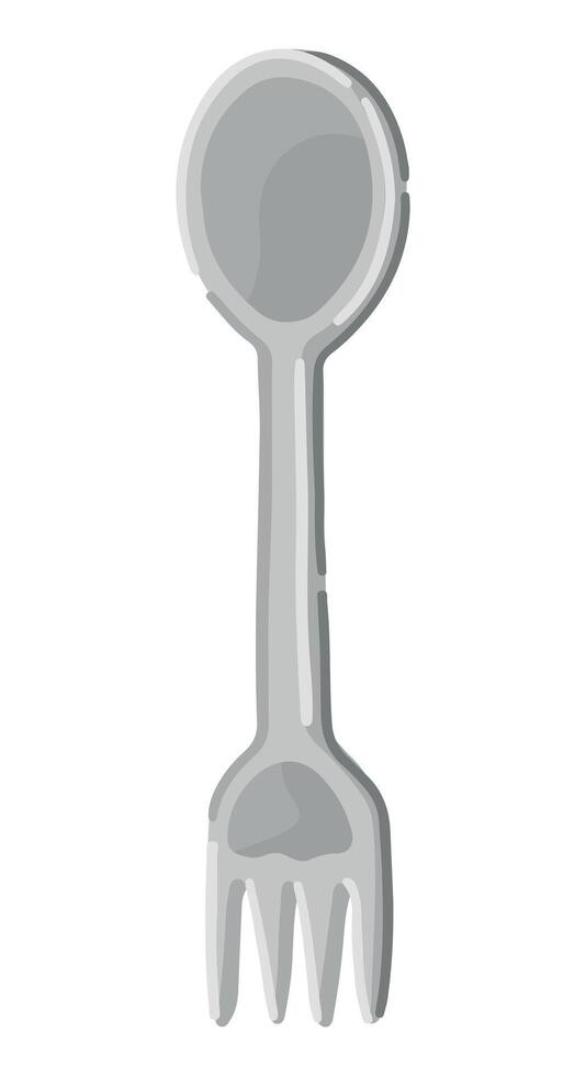 Camping spoon fork doodle. Clipart of travel equipment, hiking tools. Cartoon vector illustration isolated on white.