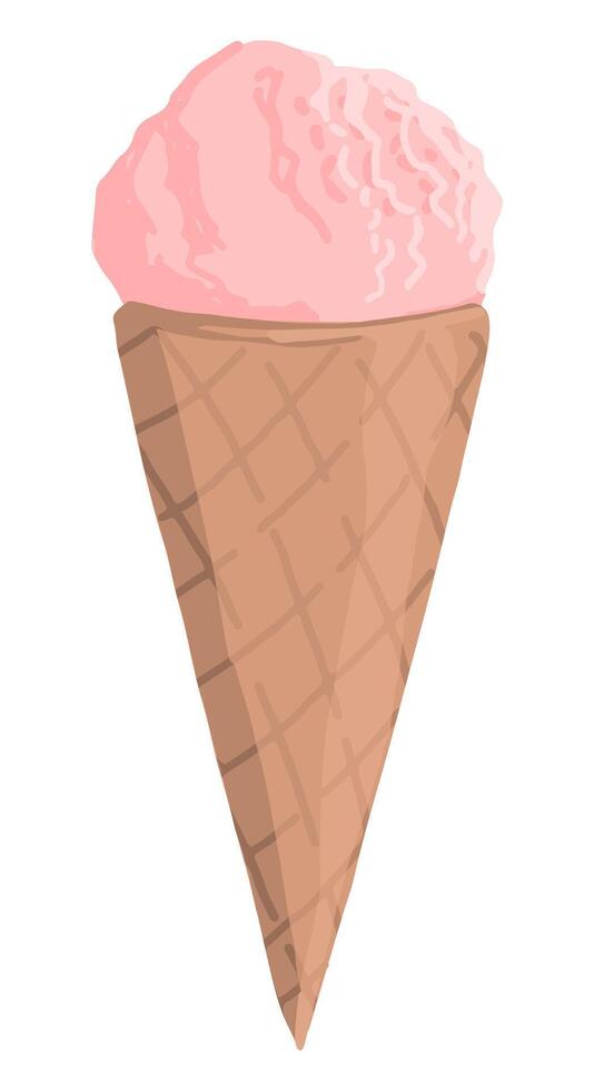 Ice cream cone. Single doodle of sweet food, dessert. Hand drawn vector illustration in flat style. Cartoon clipart isolated on white background.