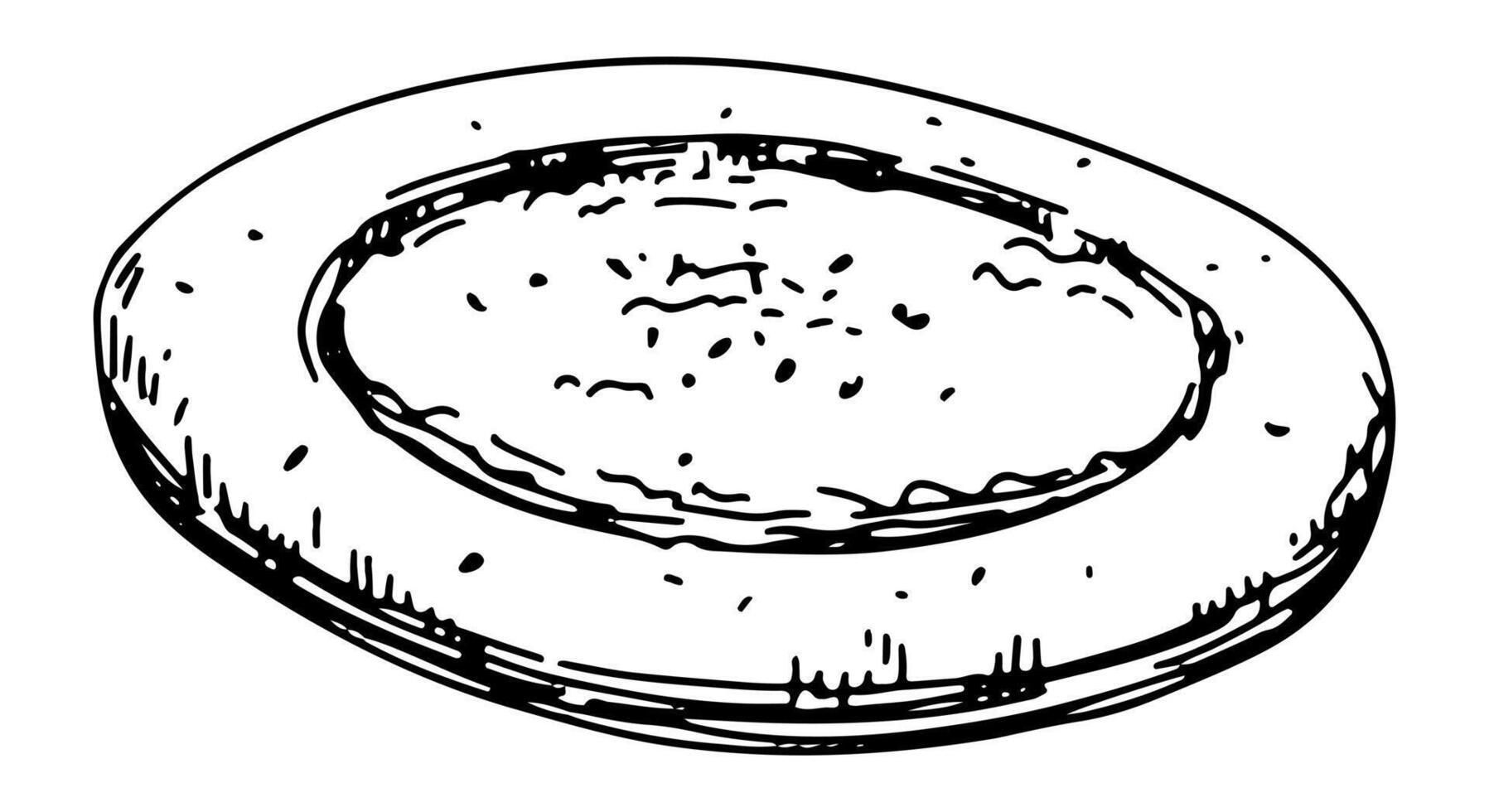 Cheesecake bun. Single sketch of sweet food, dessert. Hand drawn vector illustration in retro style. Outline clipart isolated on white background.
