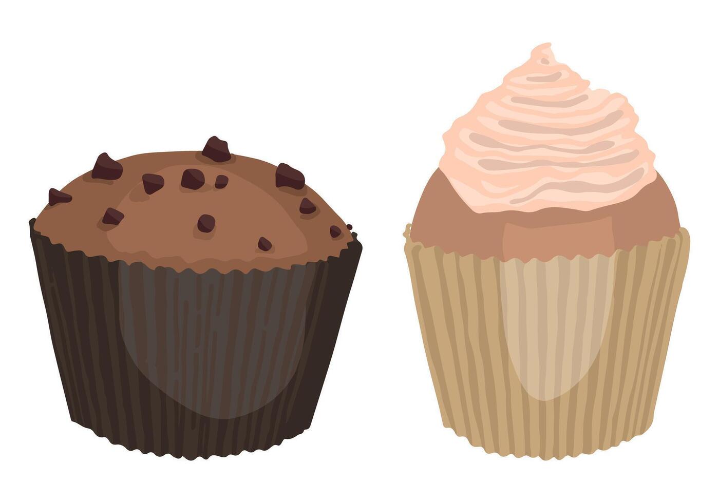 conjunto de magdalena garabatos colección de dulce alimento, postres mano dibujado vector ilustración en plano estilo. dibujos animados clipart aislado en blanco antecedentes.