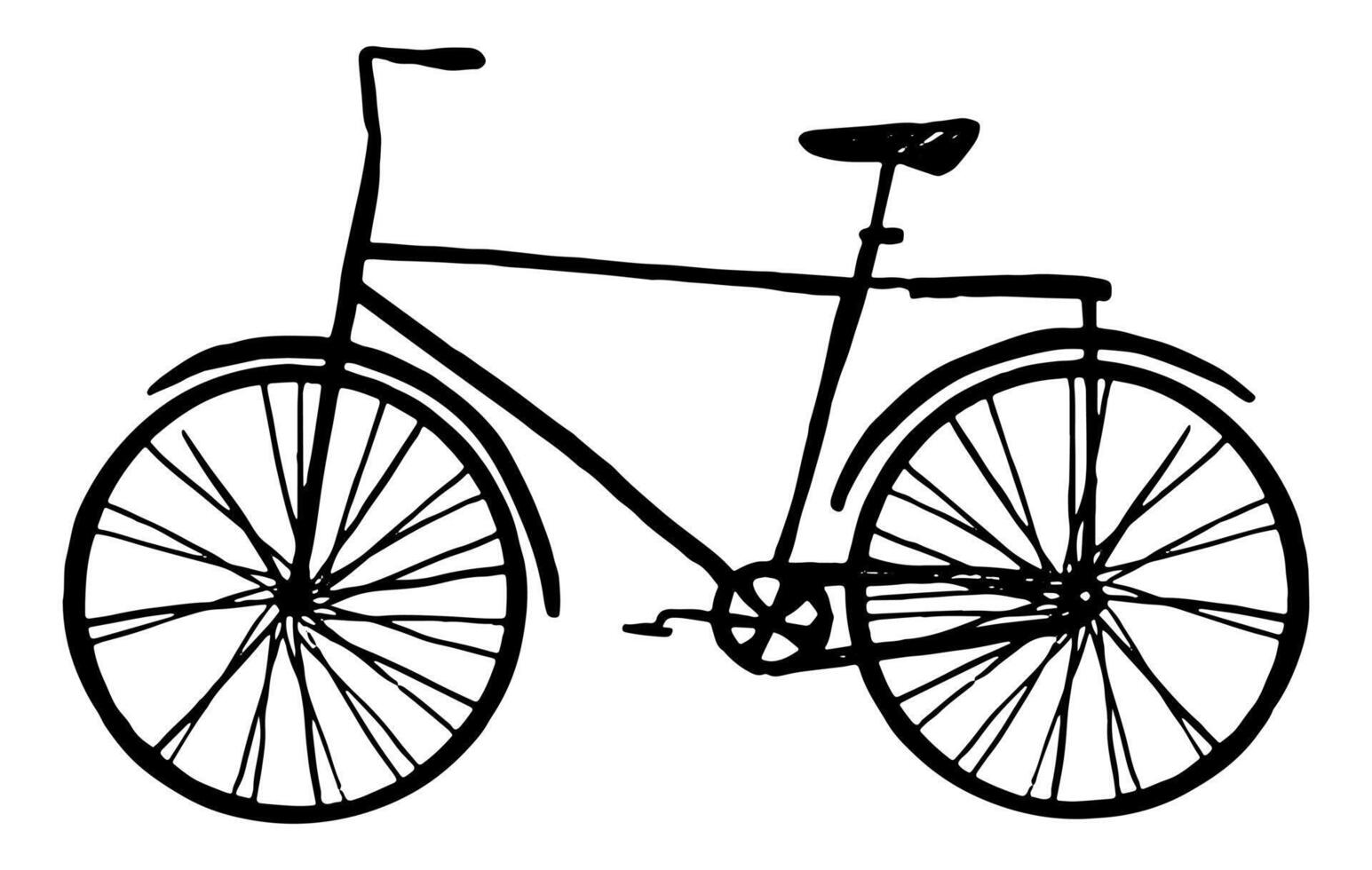 Bicycle, ecological transport, active lifestyle. Hand drawn vector illustration. Graphic doodle, sketching. Black contour drawing isolated on white. Realistic single picture for design, print, card.