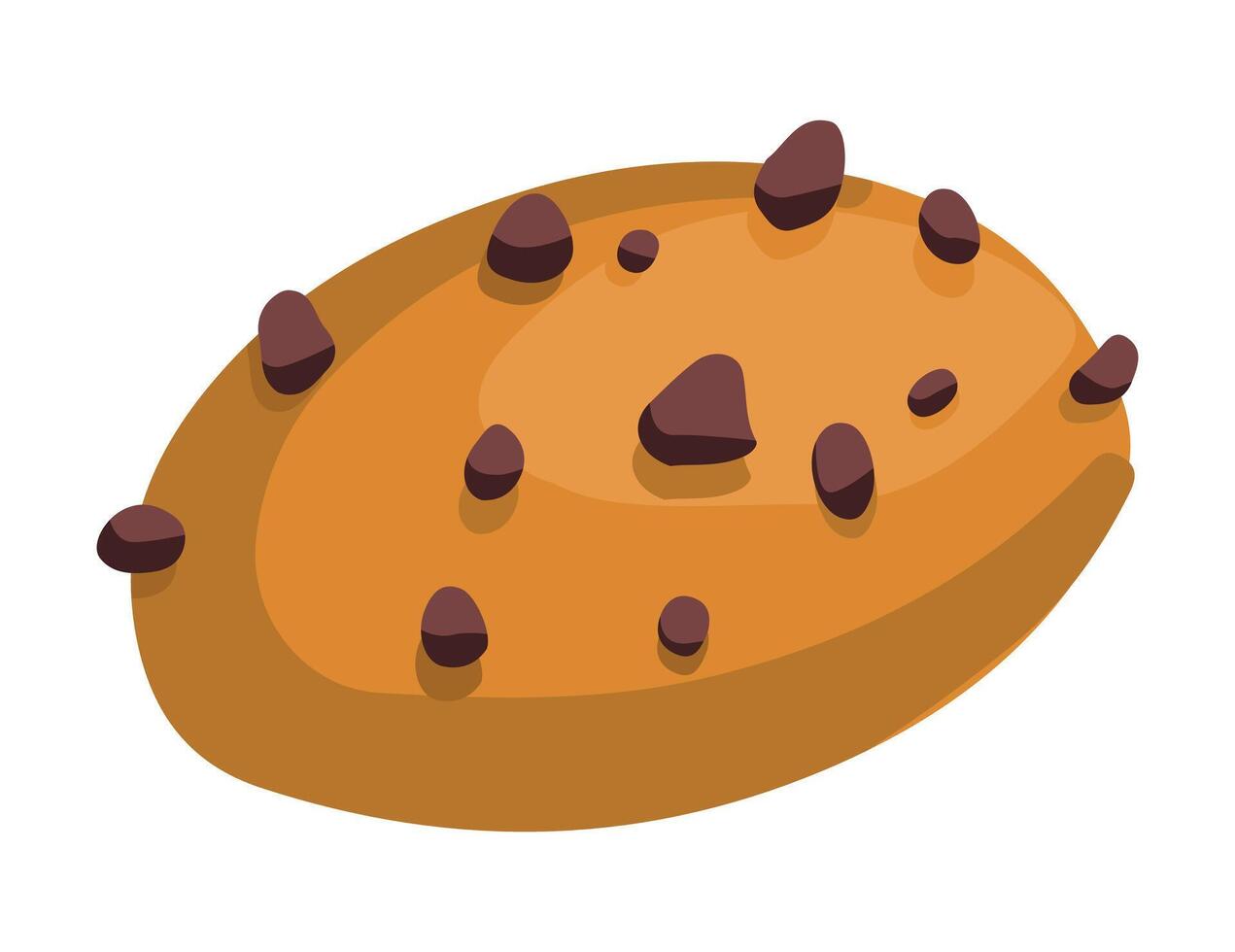 Chocolate chip cookie, dessert. Hand drawn vector illustration in flat style. Single doodle of sweet food. Cartoon clipart isolated on white background.