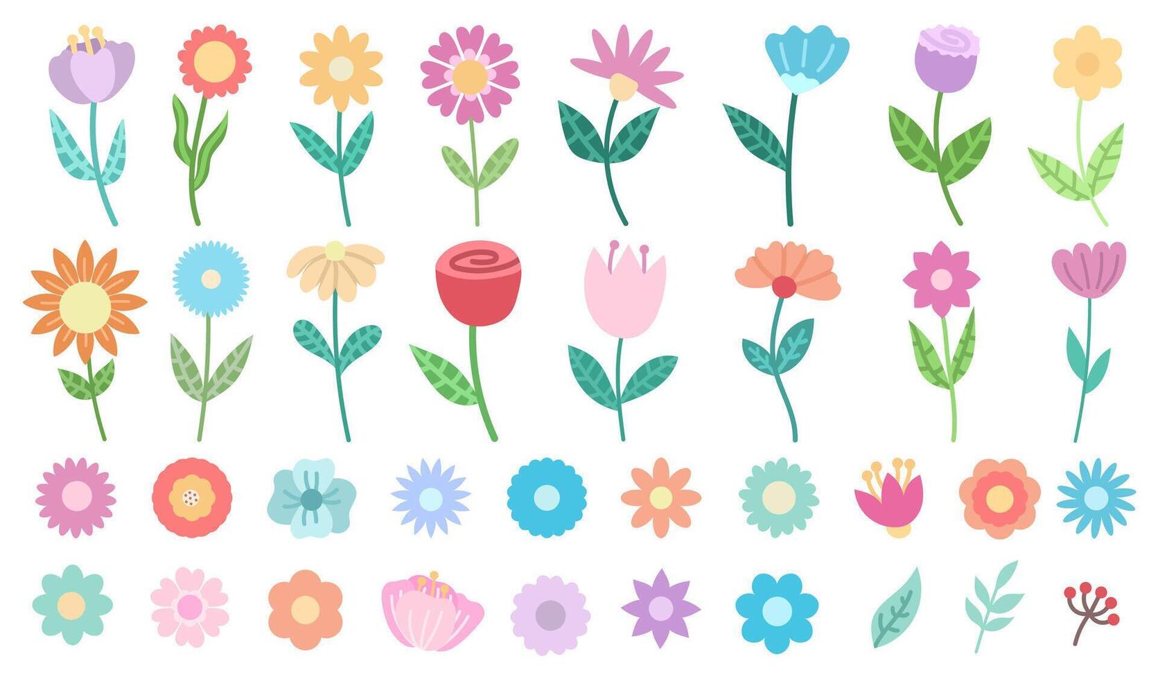 grande conjunto de moderno flores vector ilustración. plano minimalista flores