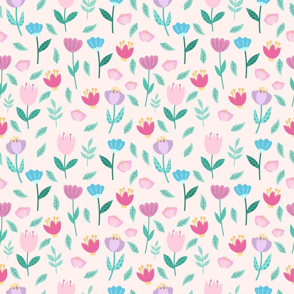 Seamless vector pattern with cute pink flowers on a light background