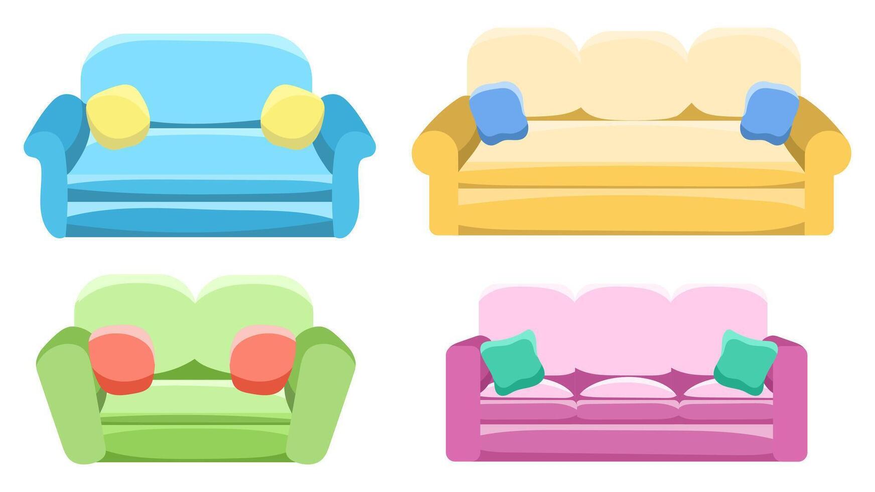 Set of 3 different sofas. Flat vector illustration, easy to edit