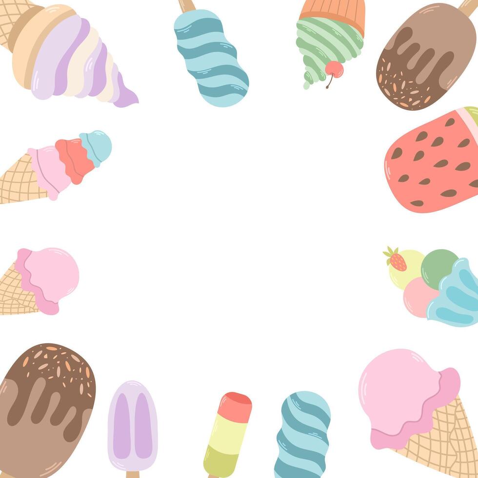 Frame with different ice creams. Vector illustration