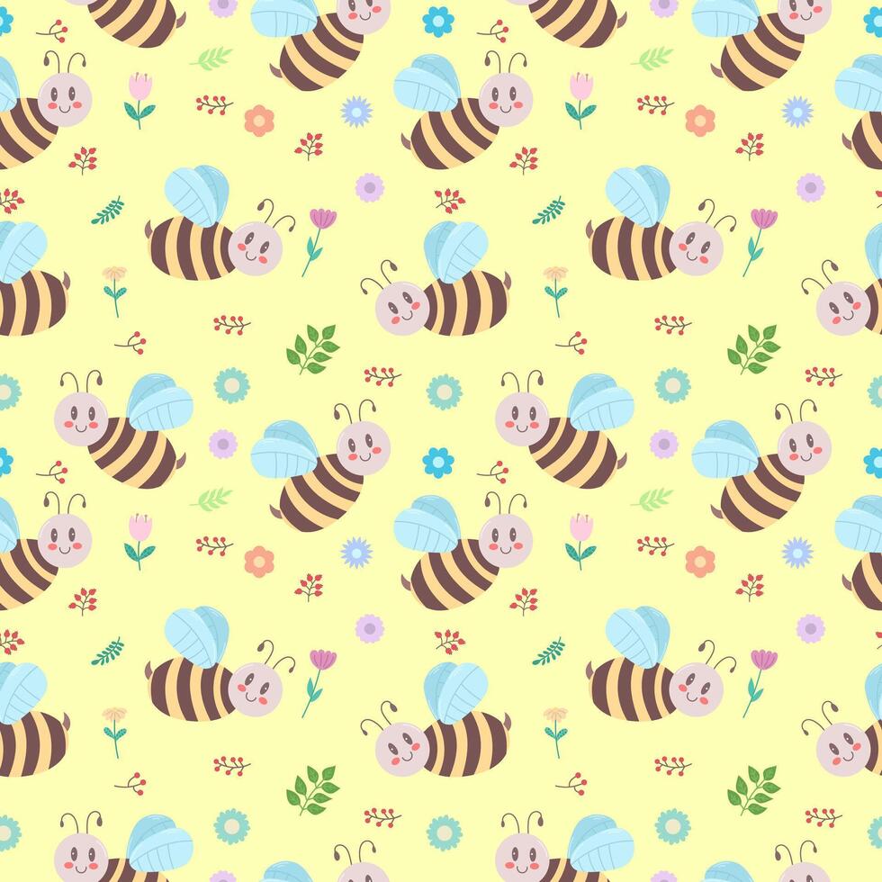 Seamless pattern with cute birds and flowers on a light background. Background color can be changed vector