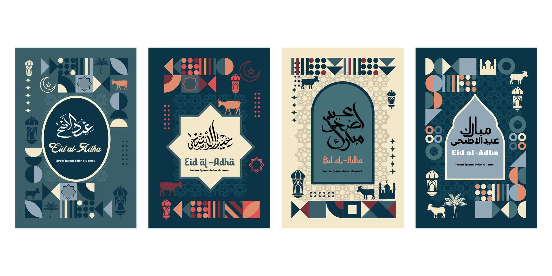 happy eid al adha greeting card set template for wallpaper design Poster, media banner vector