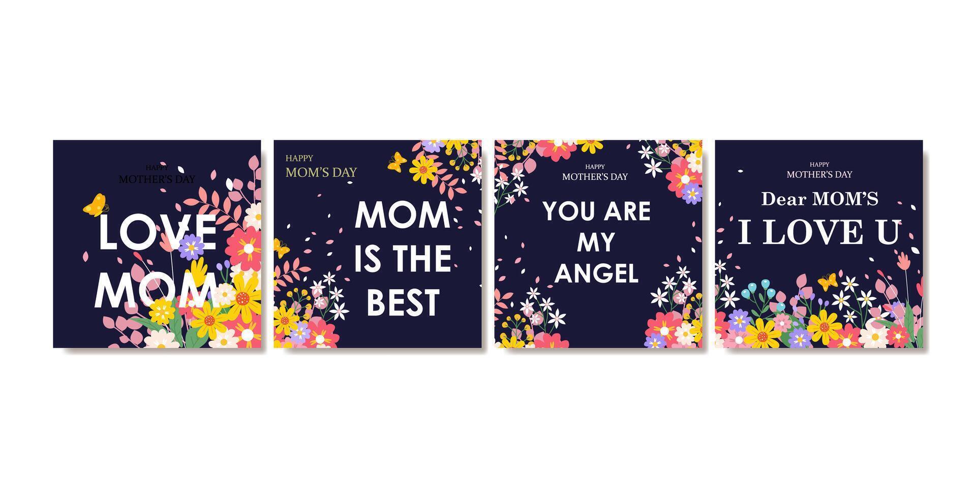 Happy mothers day set with beautiful flower for labels, social media, cover, banner and cards vector