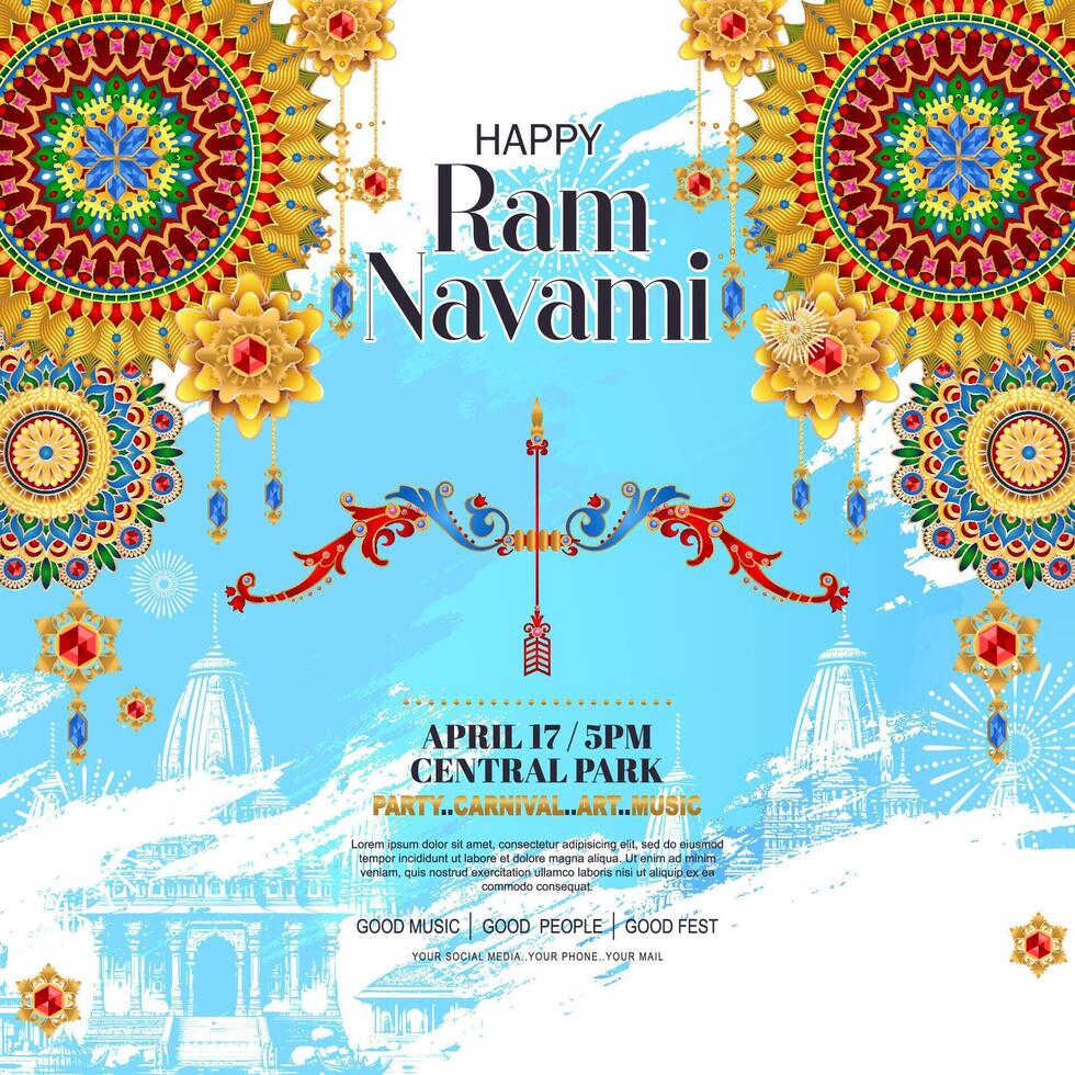 happy ram navami poster with gradient color vector