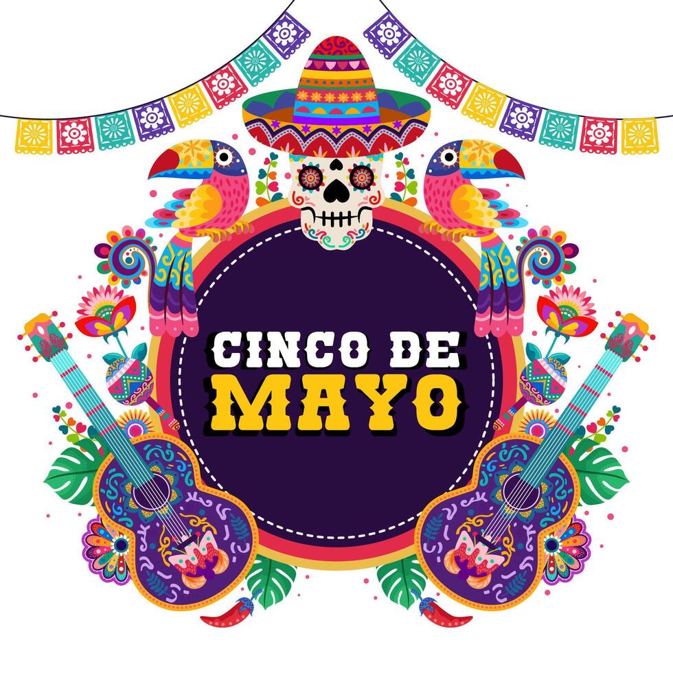 happy cinco de mayo illustration with colorful Mexican ornament. Fiesta, holiday poster, party flyer, greeting card vector