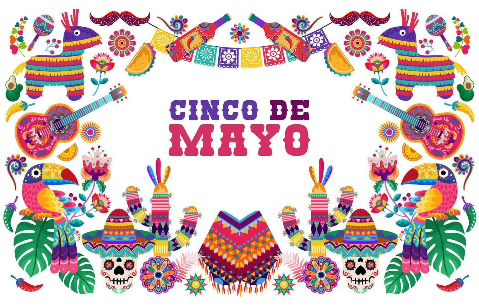 happy cinco de mayo banner with colorful Mexican ornament. Fiesta, holiday poster, party flyer, greeting card vector