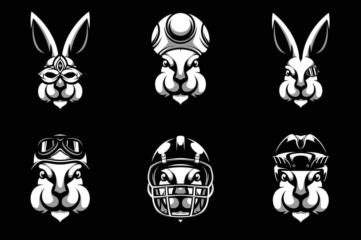 Rabbit Heads Bundle Black and White vector