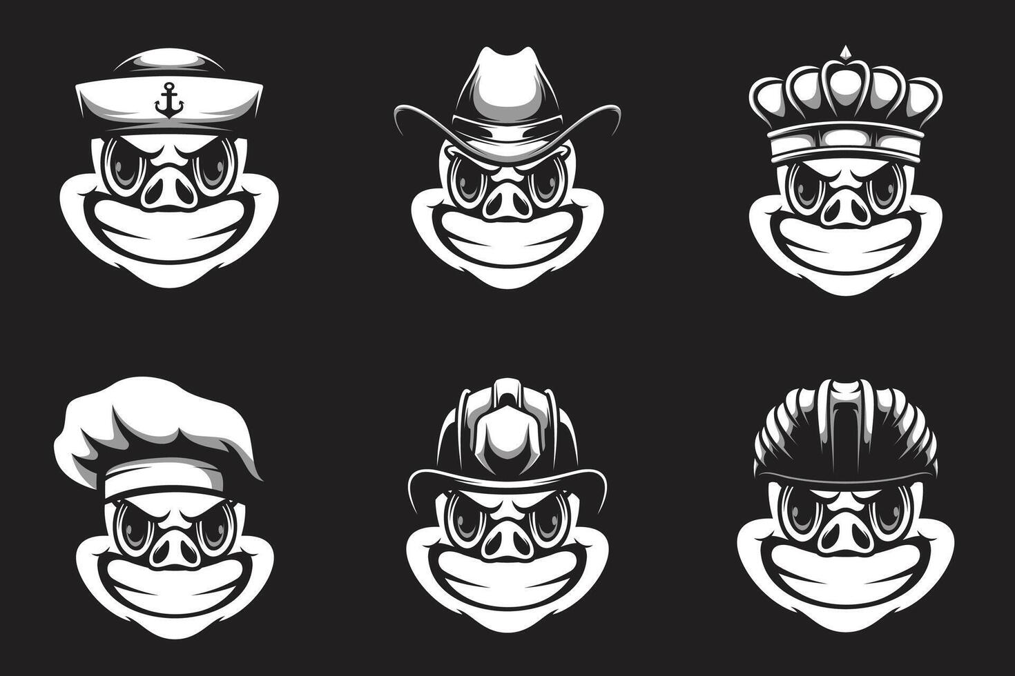 Pig Heads Bundle Black and White vector