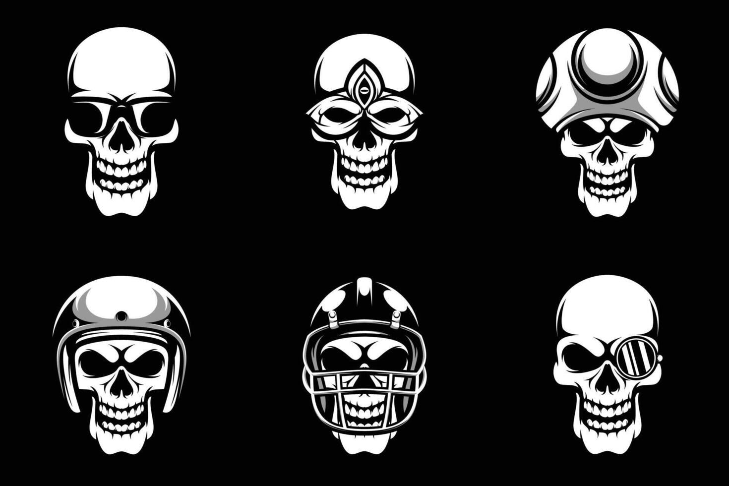 Skull Heads Bundle Black and White vector