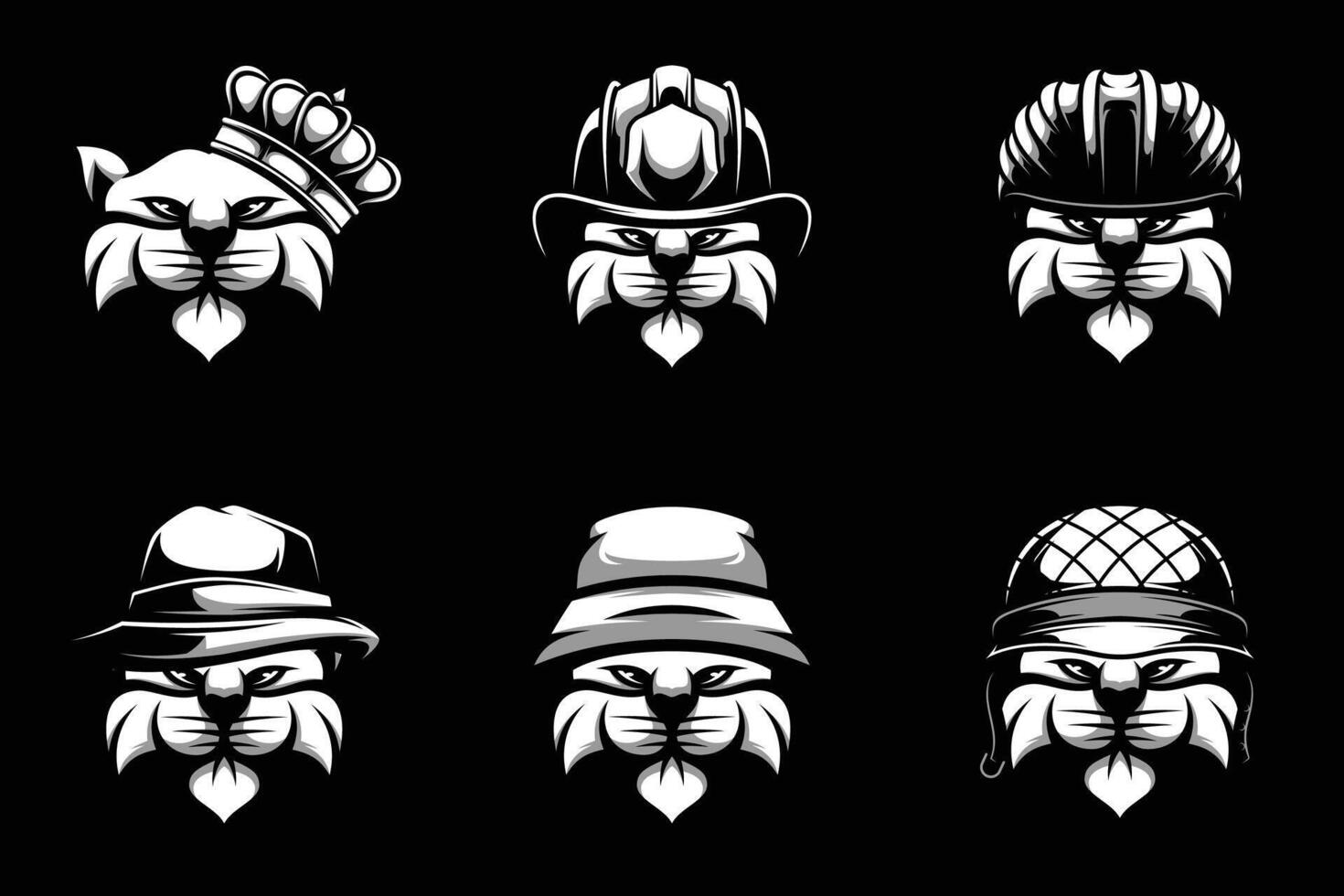 Cat Heads Bundle Black and White vector