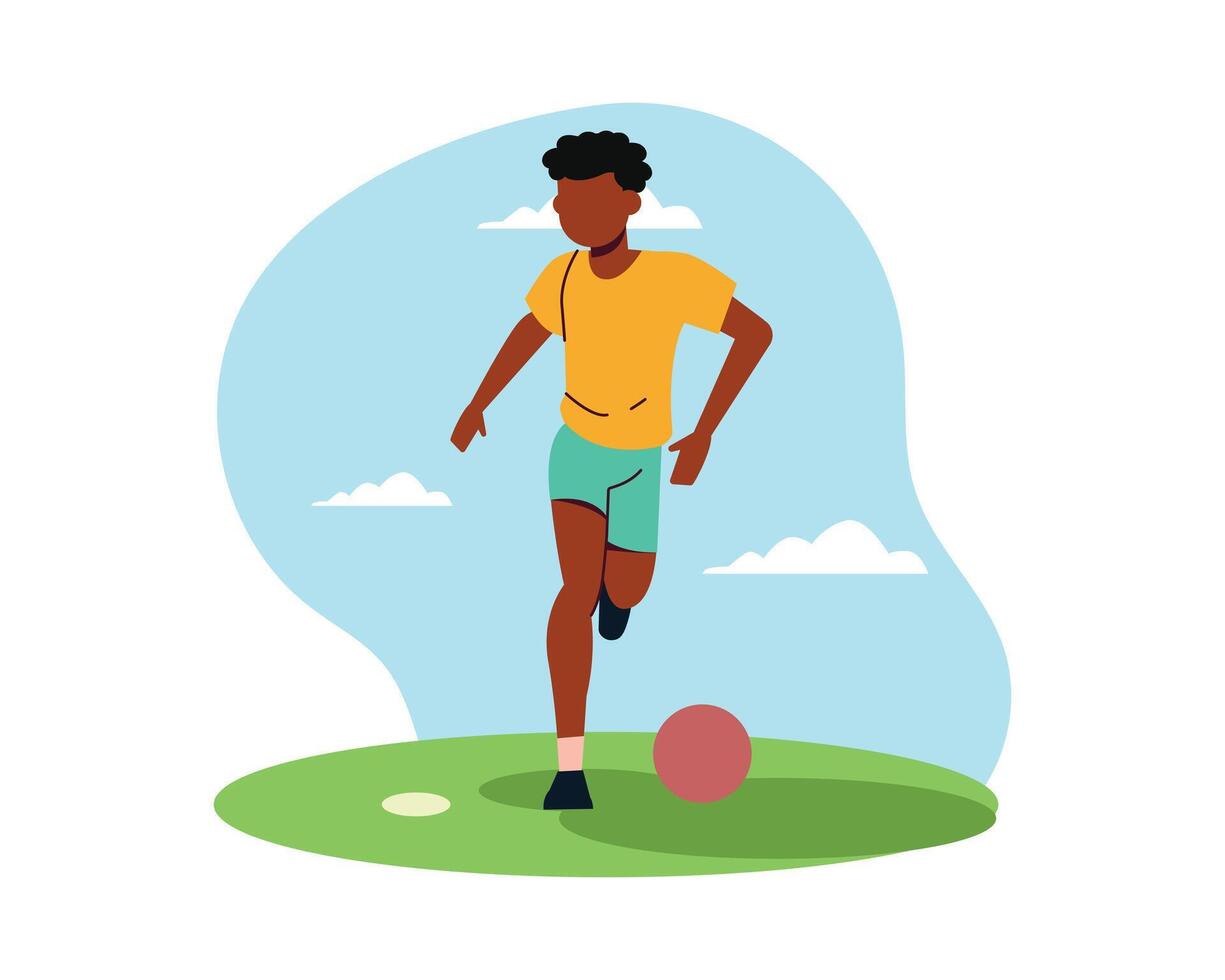 A football player dribbling a ball. Simple flat illustration for sport and leisure design vector. Active people for healthy life concept. vector