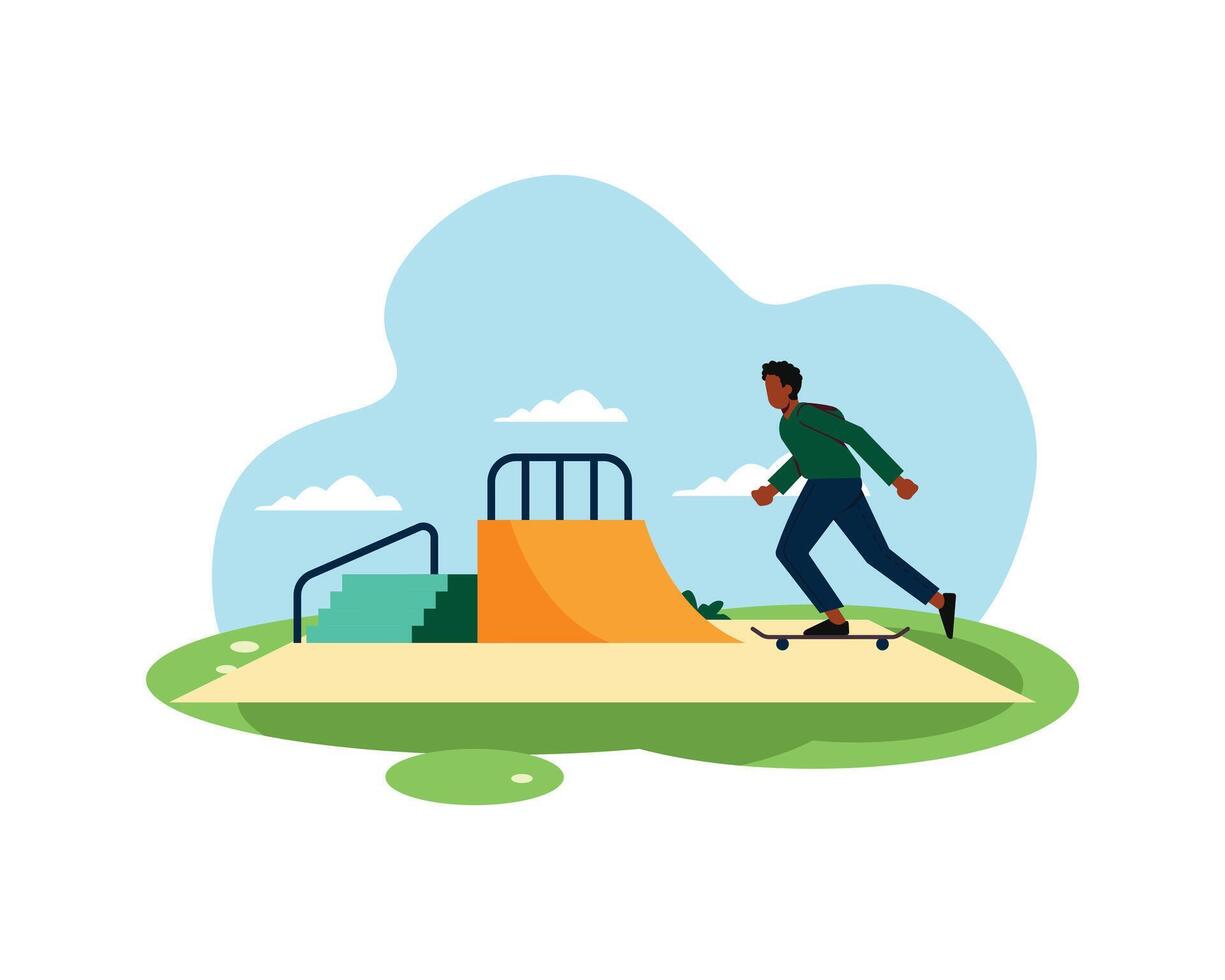 A man playing skateboard at the park. simple flat design for active people in sport and healthy life concept. vector