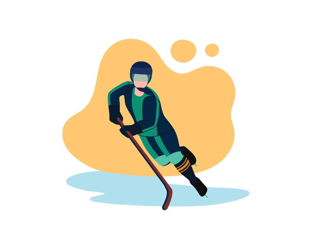 Young active player with ice hockey stick, Winter sport hobby competition and game theme Vector illustration