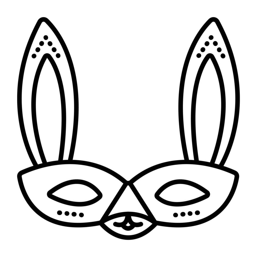Festive masquerade eye mask of bunny, rabbit, hare. Cute carnival black line icon vector