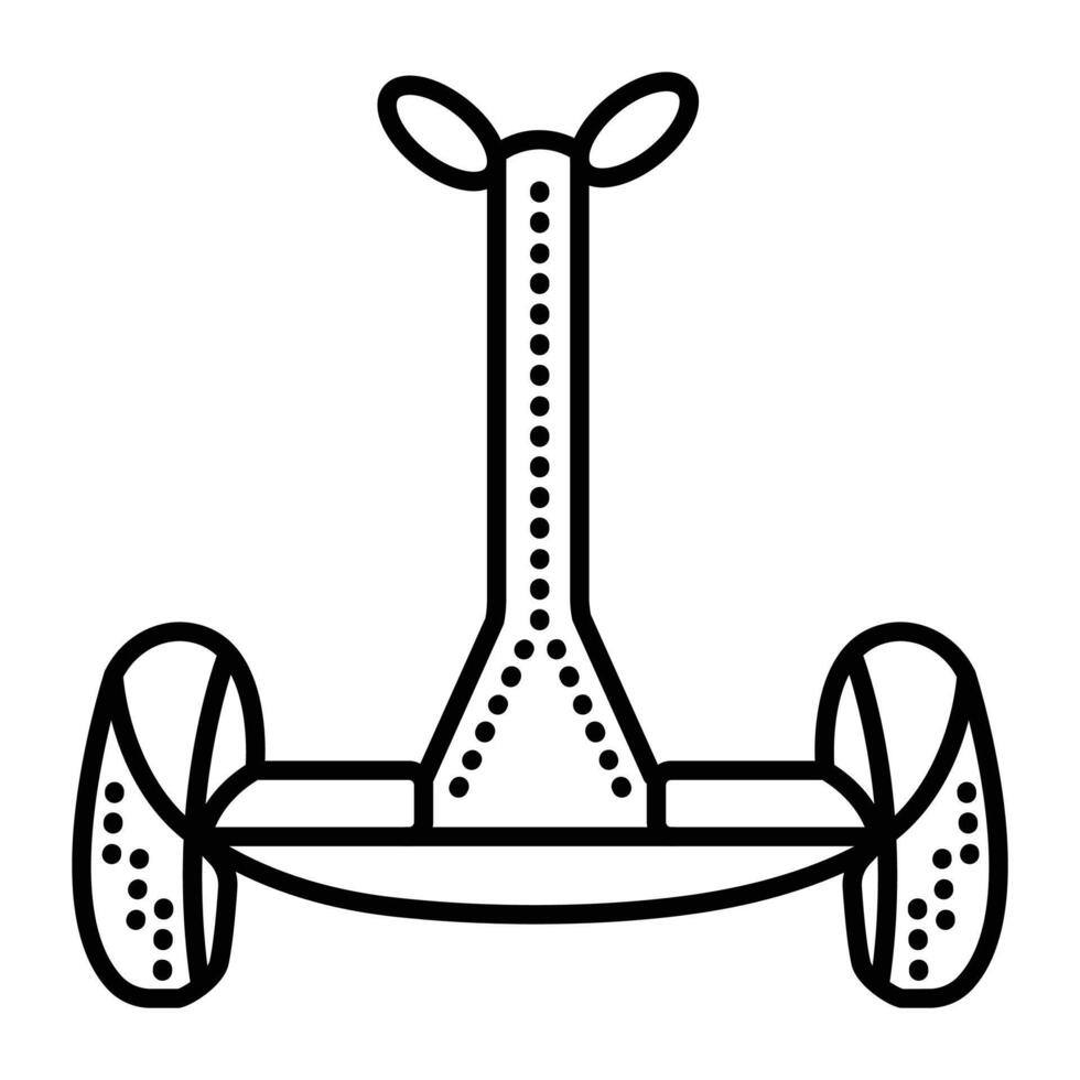 Hoverboard with handle, black line vector icon, modern mobile electric transport, front side pictogram