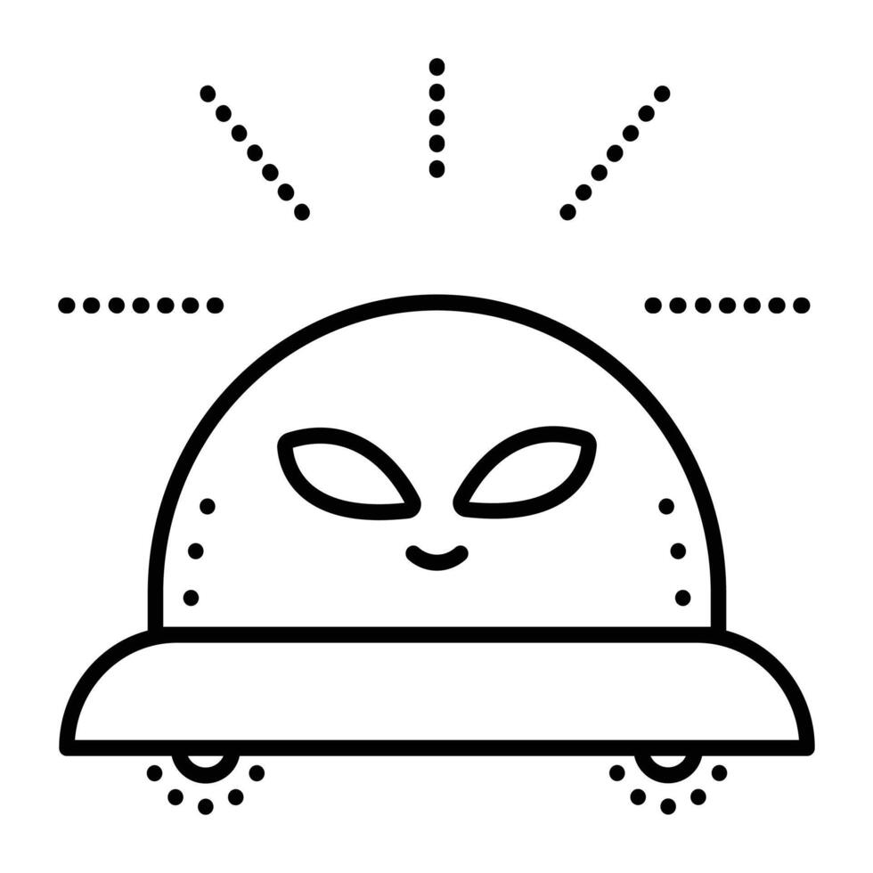 UFO, unknown flying object, alien aircraft, black line vector icon