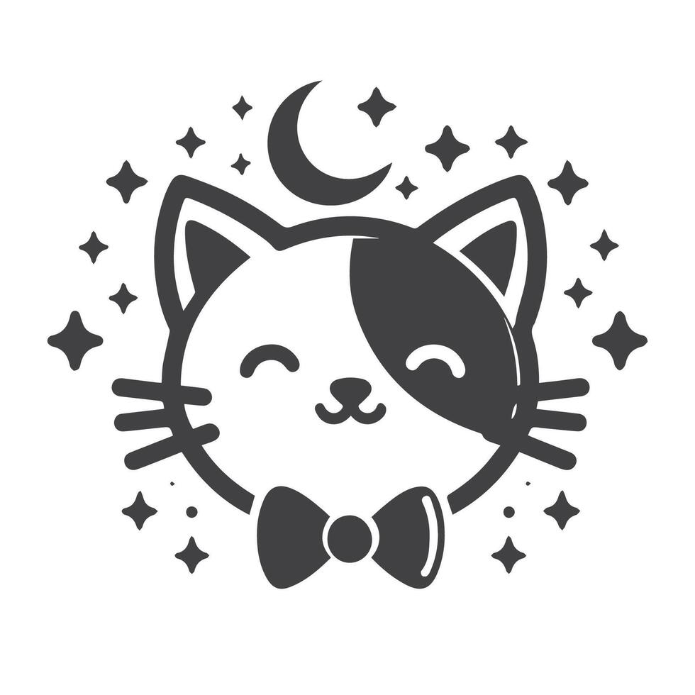 Cute Cat Logo in Monochrome Flat Design vector