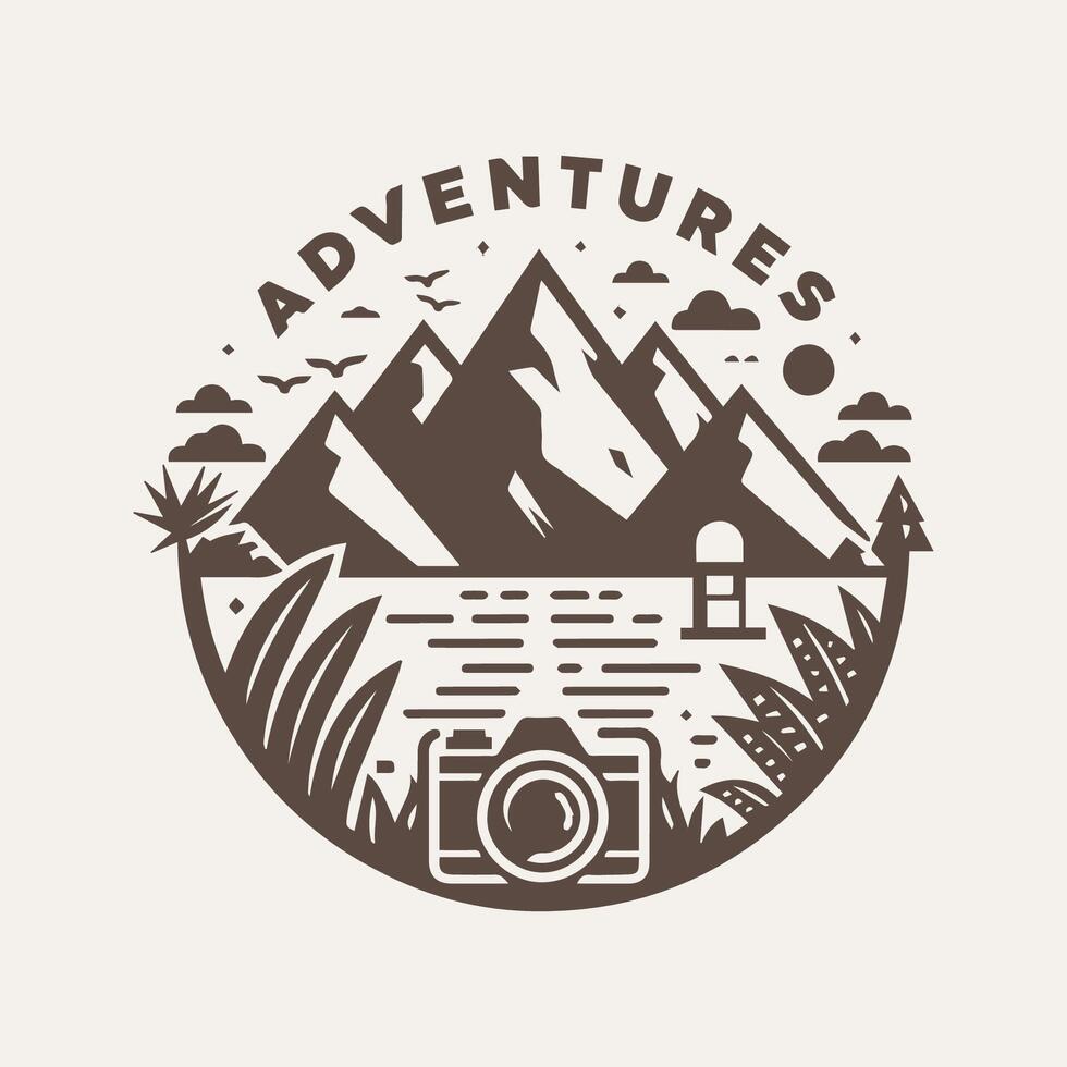 aventuras con montaña logo monocromo vector