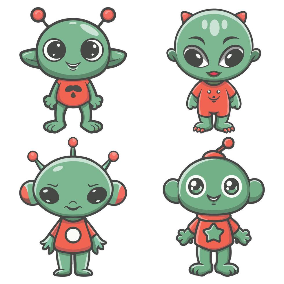 Cute Green Alien Character Playfull vector