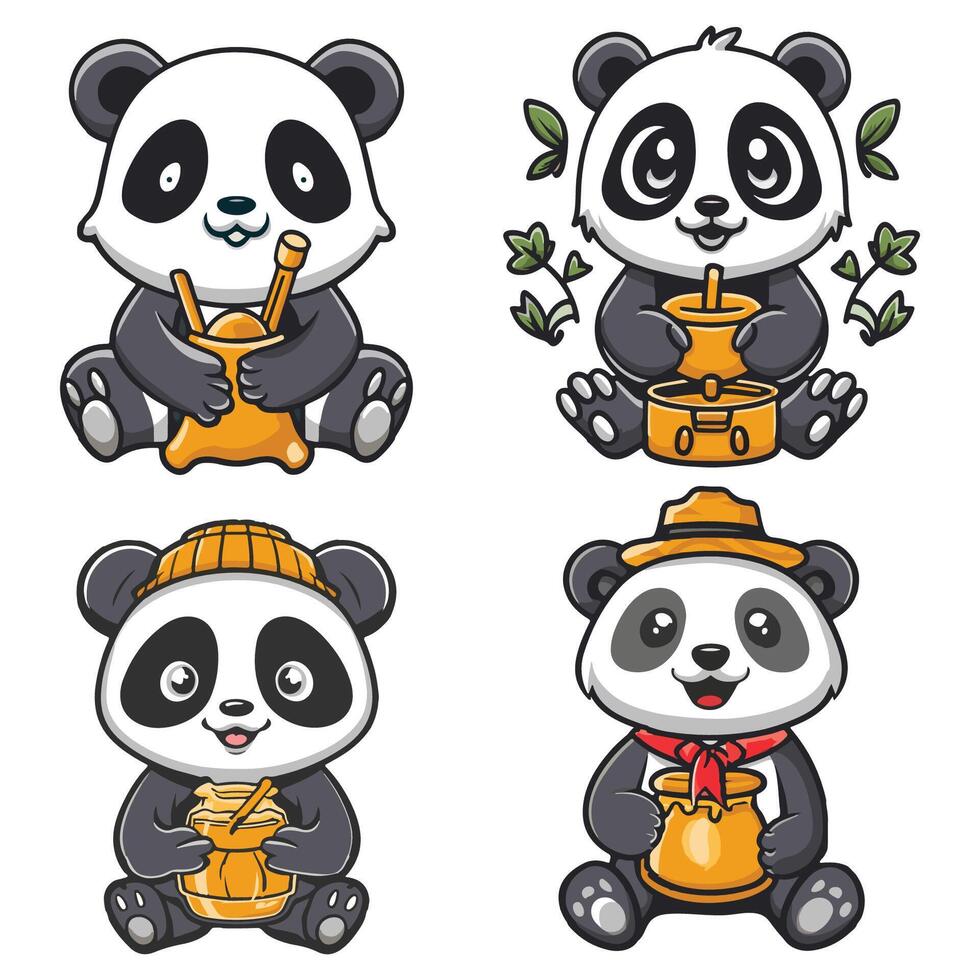 Cute Panda Character With Honey vector