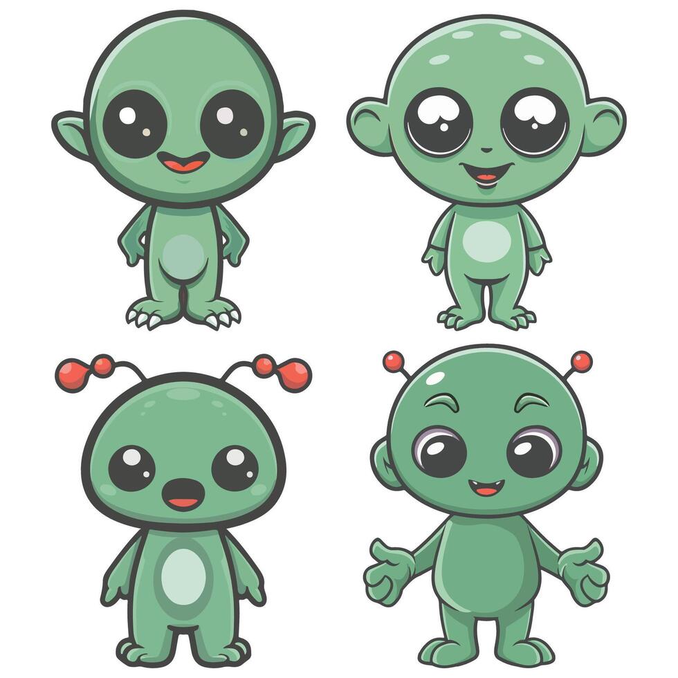 Cute Green Alien Character Playfull vector