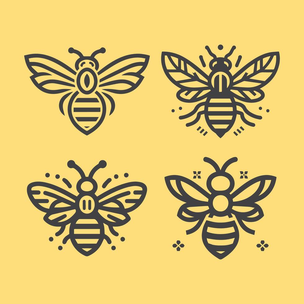 Bee Logo Monochrome Line Art Design vector