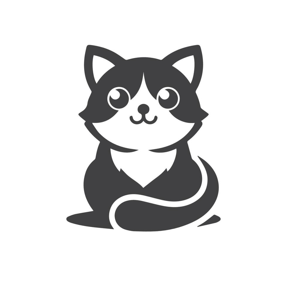 Cute Cat Logo in Monochrome Flat Design vector