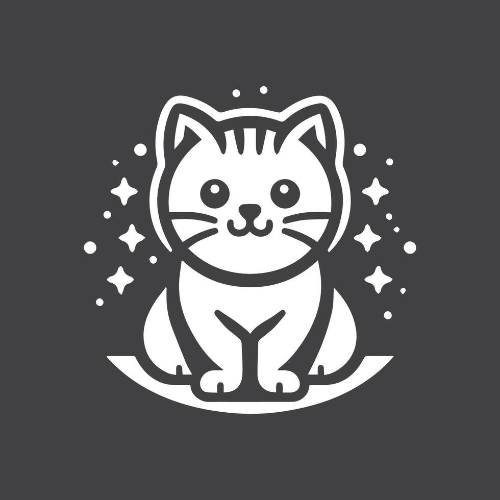 Cute Cat Logo in Monochrome Flat Design vector