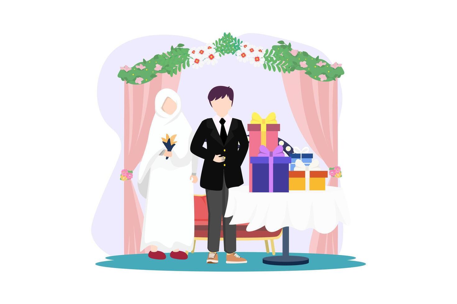 Wedding Couple Flat Illustration Design vector