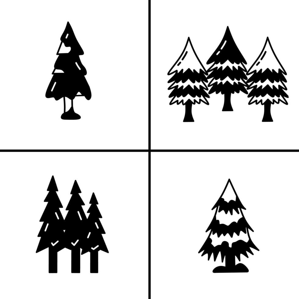 Vector black and white illustration of pine tree  icon for business. Stock vector design.