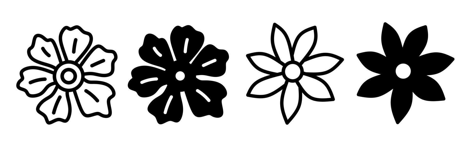 Silhouette of flower icon illustration on white background. Flower icon set for business. Stock vector