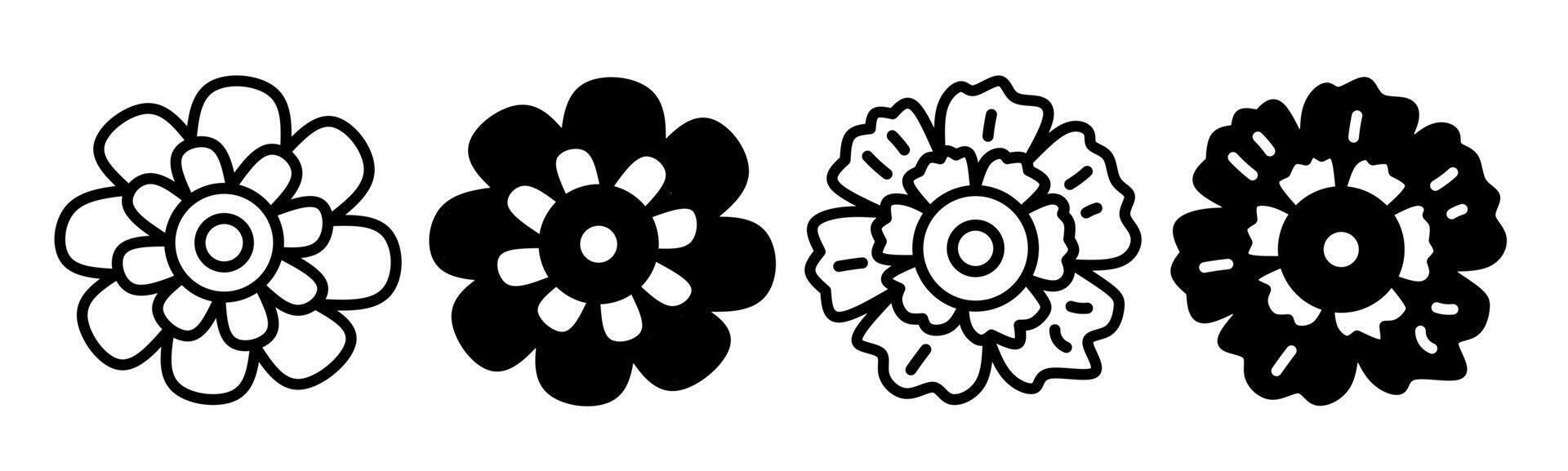 Silhouette of flower icon illustration on white background. Flower icon set for business. Stock vector