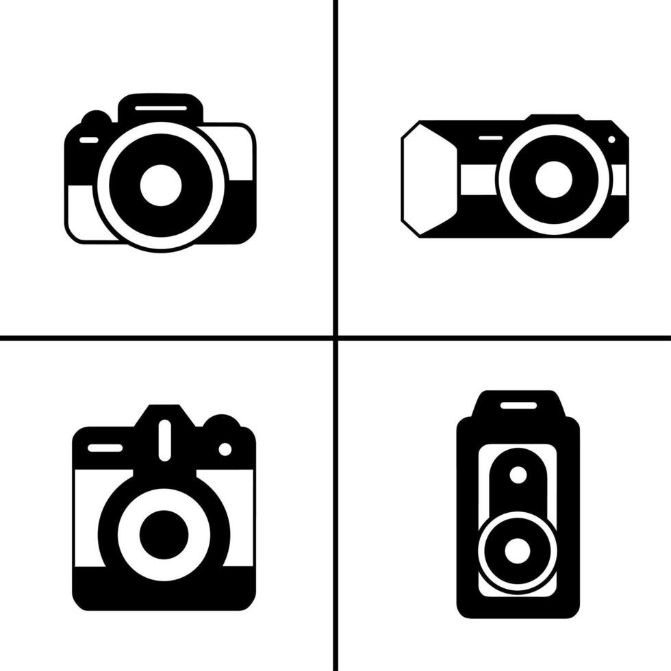 Vector black and white illustration of camera icon for business. Stock vector design.