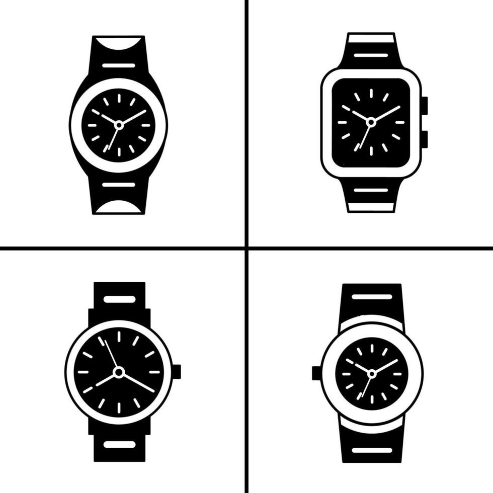 Vector black and white illustration of watch icon for business. Stock vector design.