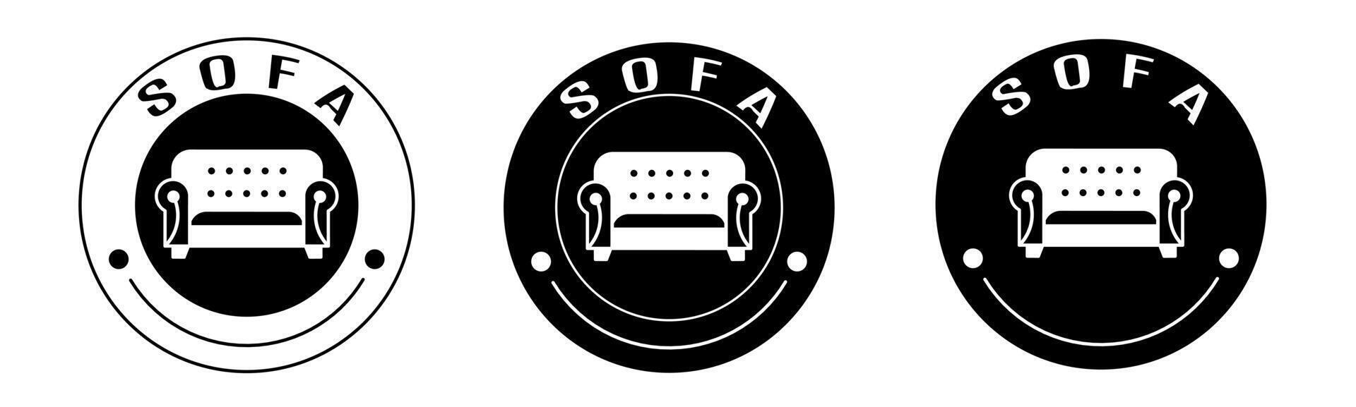 Black and white illustration of sofa icon in flat. Stock vector. vector