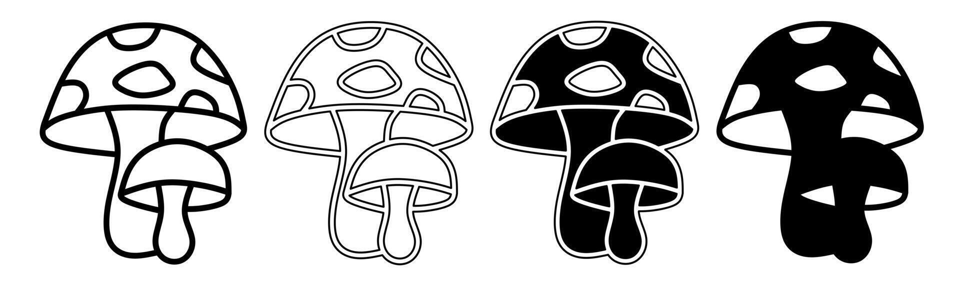 Black and white illustration of a mushroom. Mushroom icon collection with line. Stock vector illustration.