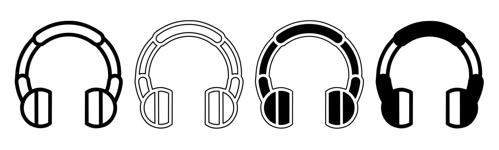 negro y blanco ilustración de un auriculares. auriculares icono colección con línea. valores vector ilustración.