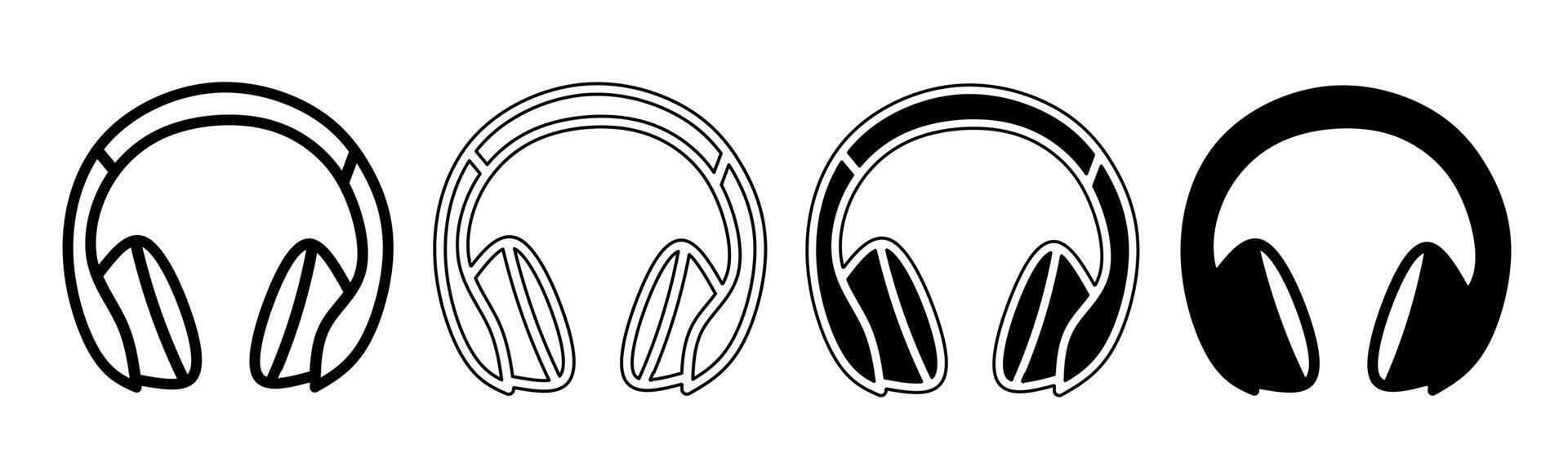 negro y blanco ilustración de un auriculares. auriculares icono colección con línea. valores vector ilustración.