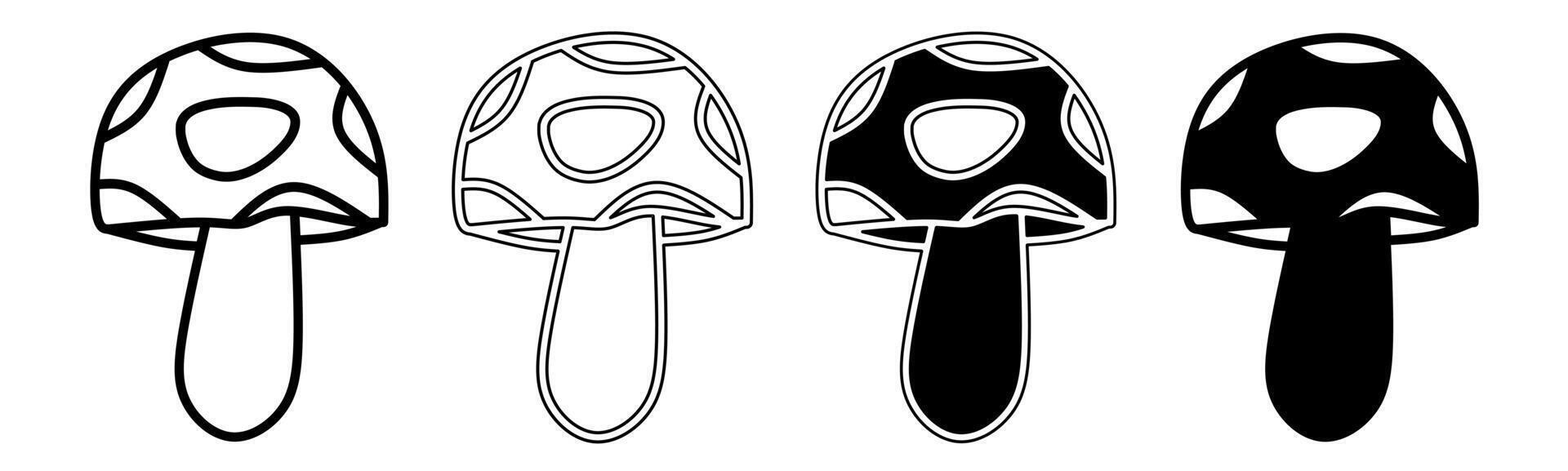 Black and white illustration of a mushroom. Mushroom icon collection with line. Stock vector illustration.