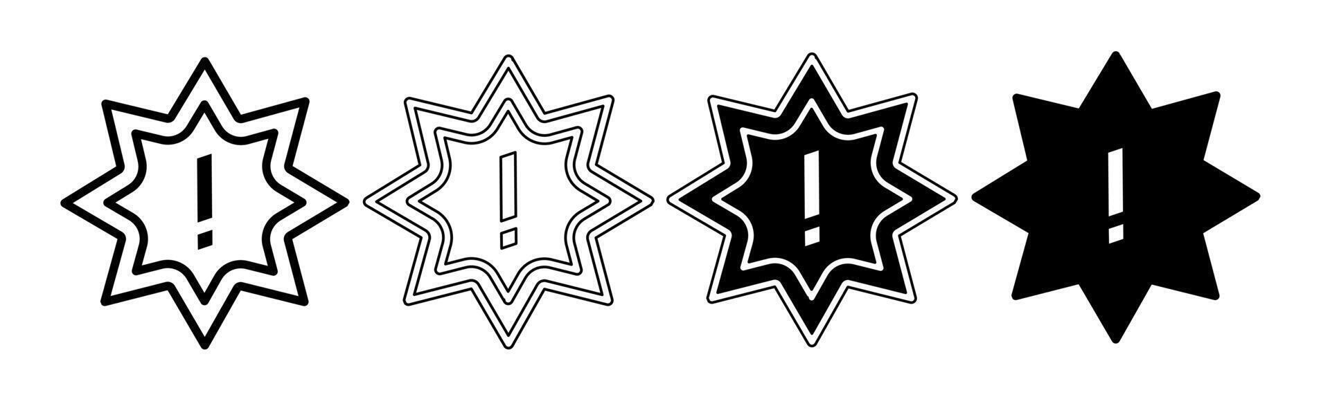 Black and white illustration of a caution sign. Caution sign icon collection with line. Stock vector illustration.