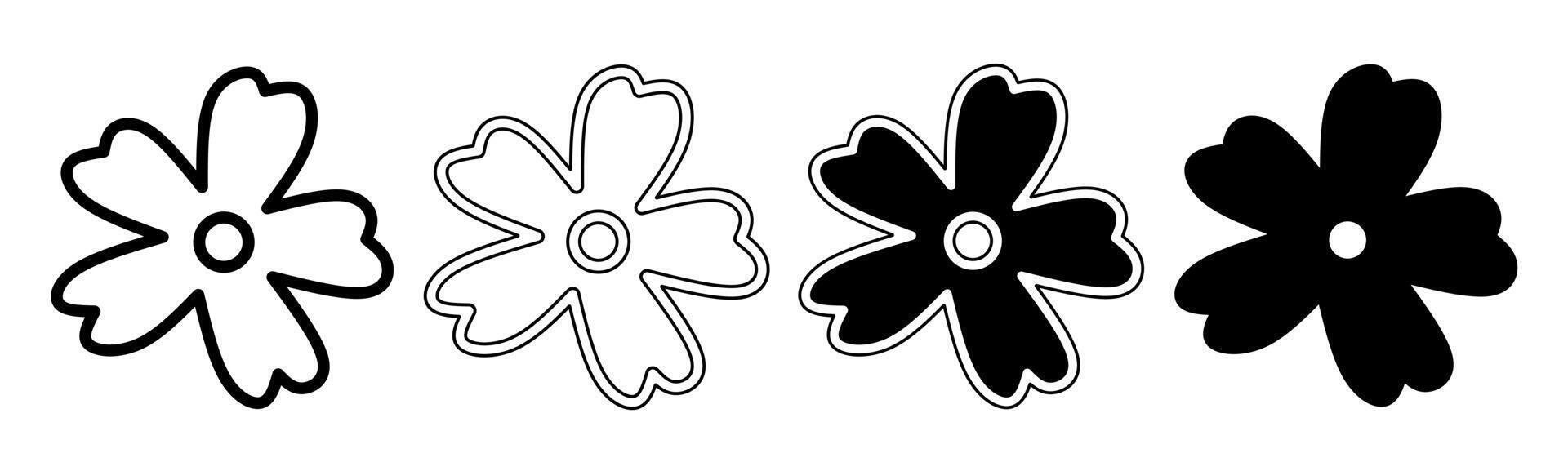 Black and white illustration of a flower. Flower icon collection with line. Stock vector illustration.