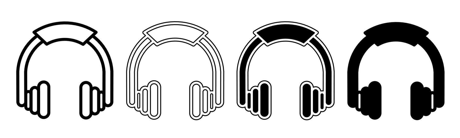 Black and white illustration of a headset. Headset icon collection with line. Stock vector illustration.